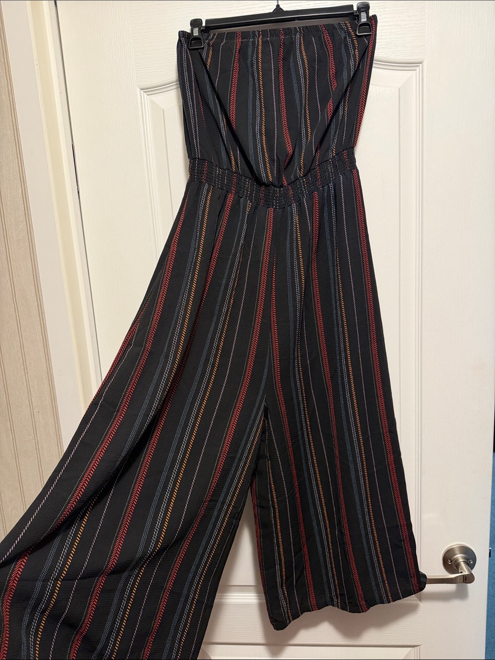 The Impeccable Pig Black Striped Strapless Jumpsuit